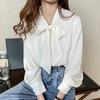 Spring 2025 New Women Blouses Shirts Long Sleeve Bow Collar White Chiffon Blouse Shirt Women Tops J766