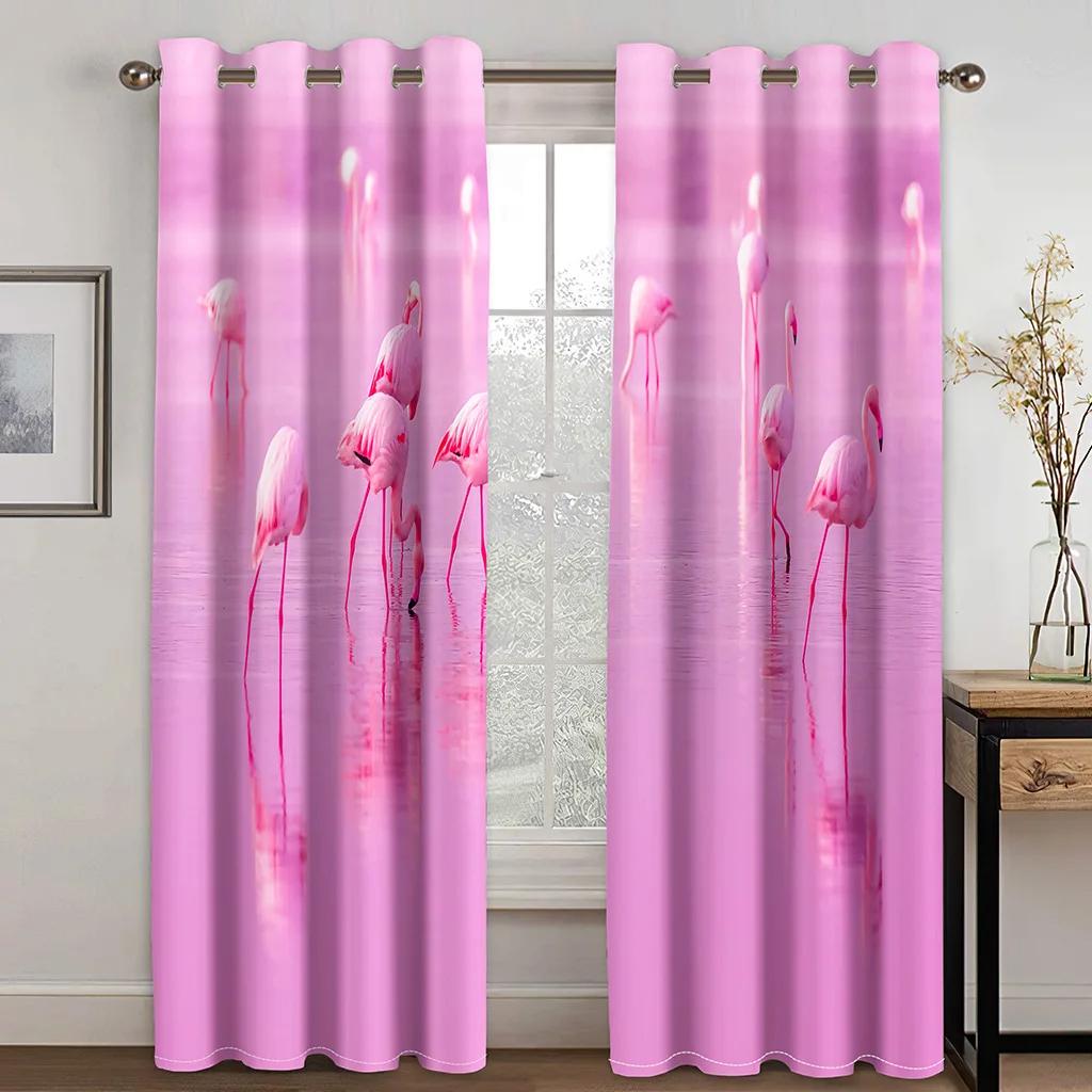 Высококачественные плотные затемняющие шторы с принтом фламинго, пляжа и моря, розовые животные для окон в гостиной, высокие затемняющие шторы, новые шторы