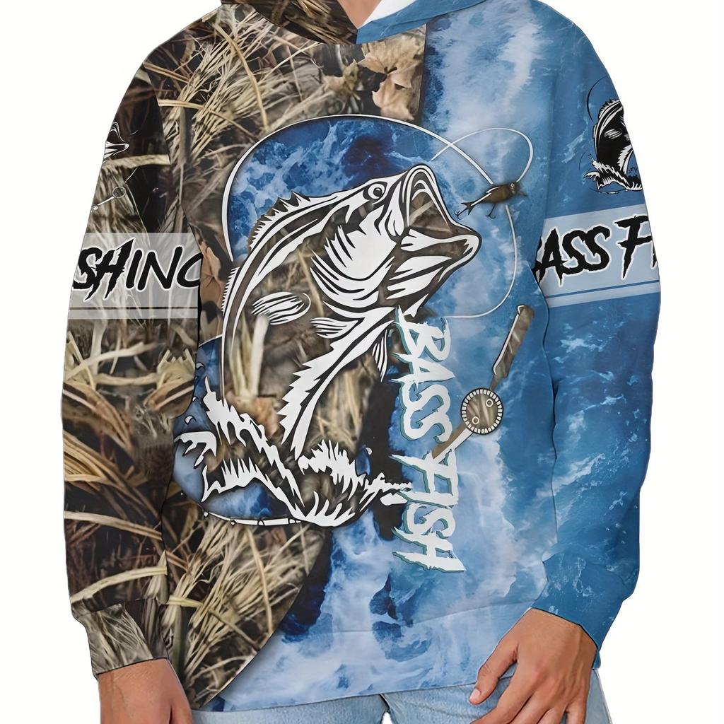 Men's 3D Fishing Pattern Print Hooded Pullover Sweatshirt For Spring Autumn Casual Daily Wear
