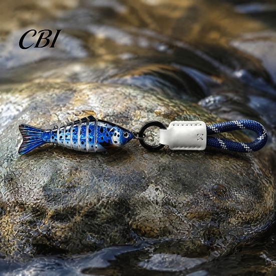 Car Key Pendant Multi-jointed Fishing Lure Keychain, Artificial Swimbait Ring with Braided Rope, Tackle Bag Charm Vintage Fish Keychain Charm,