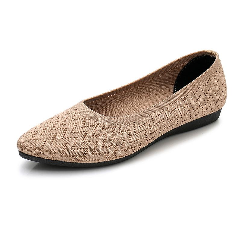Туфли на плоской подошве Женская трикотажная сетчатая повседневная обувь Осенняя дышащая удобная рабочая обувь Женская прогулочная обувь Туфли без застежек для женщин
