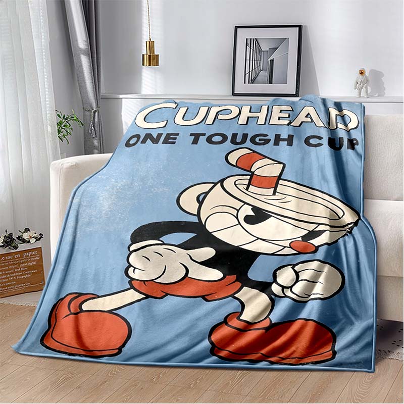 Cuphead & Mugman Flannel Blanket, Soft Throw with "Don't Deal With The Devil" Print, Cozy Bedding for Retro Game Fans