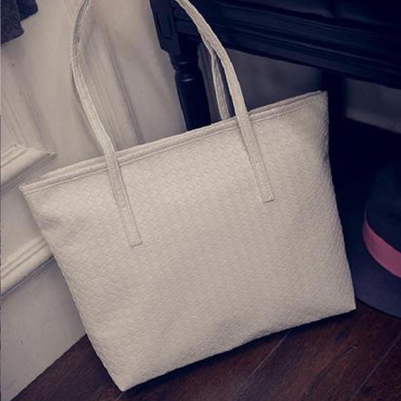 Stylish Large Capacity Pu Tote Bag For Women Retro Casual Woven Shoulder Handbag