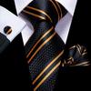 Fashion Mens Necktie Set Golden Black Striped Paisley Floral Tie Silk Woven Necktie Set for Business
