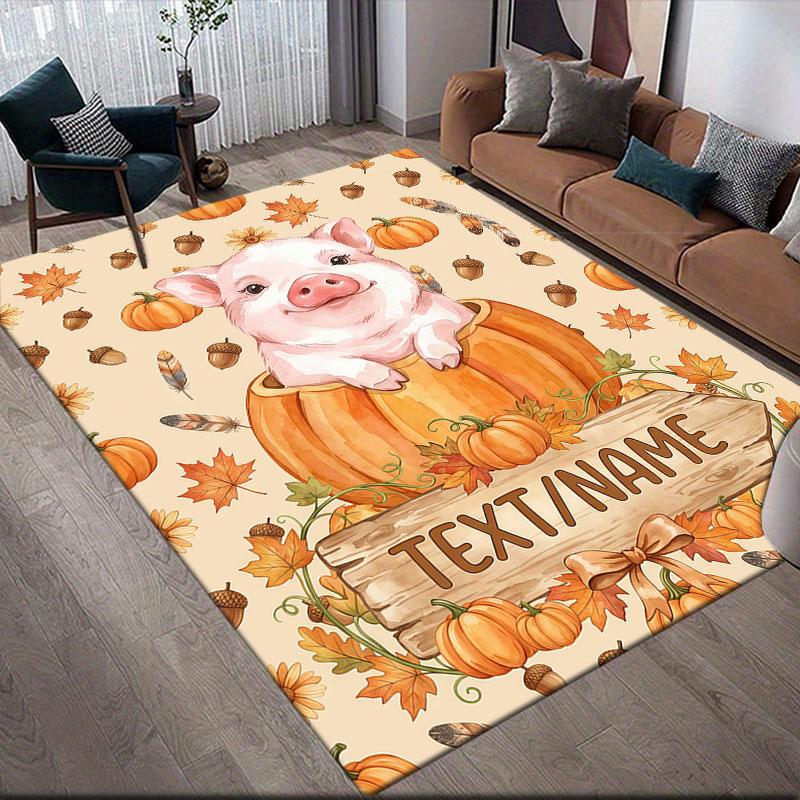 Custom Name,Autumn Pumpkin Animal Home Sofa Decoration for Living Room & Bedroom, Non‑Slip Play Flannel Floor Mat for Game Room