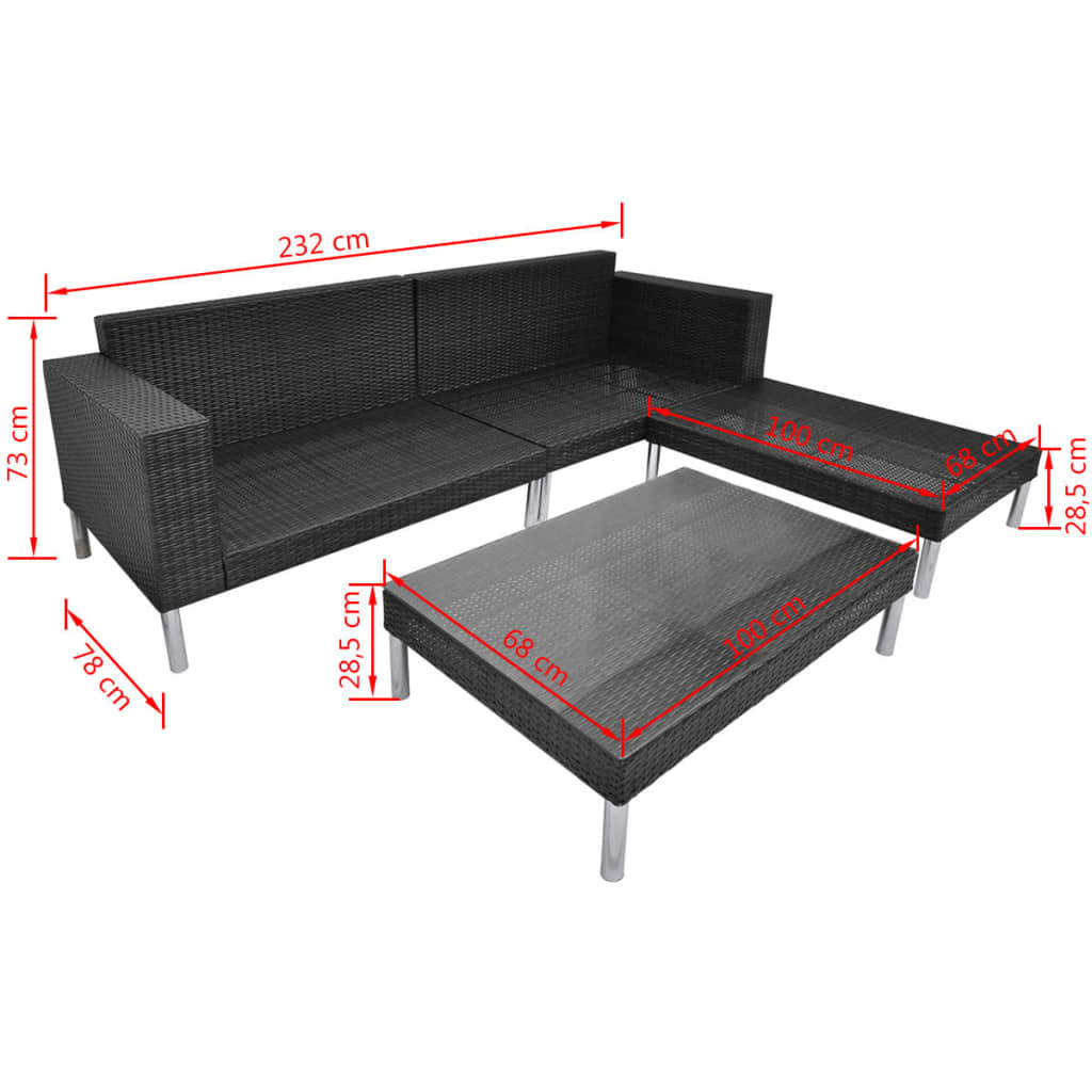 4 piece garden lounge set with cushions poly rattan black