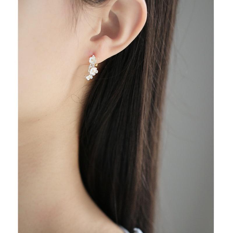 Стерлингового Серебра 925 Мода Сакура Цветок Сливы Цветок Ювелирный Комплект Ожерелье Серьги Кольцо Браслет Для Женщин Подарок