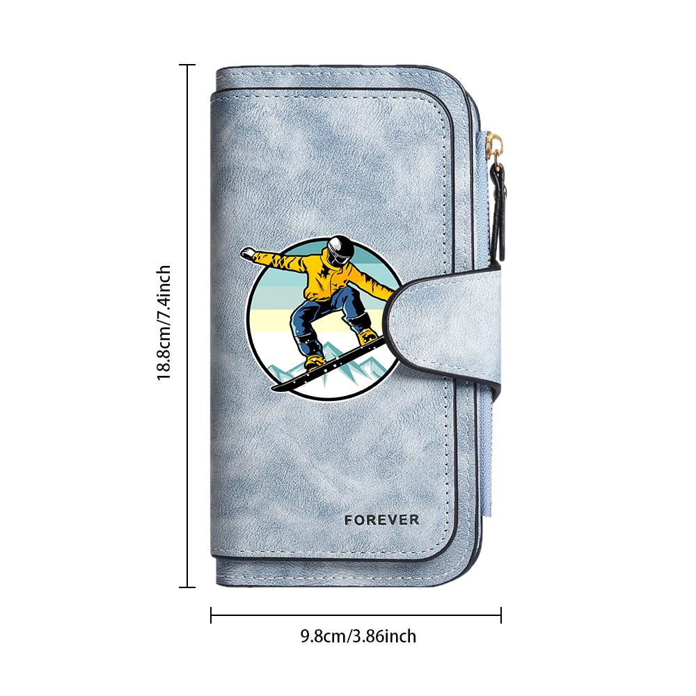 Stylish Snowboard Print Long Wallet Portable Card Cash Holder Forever Purse