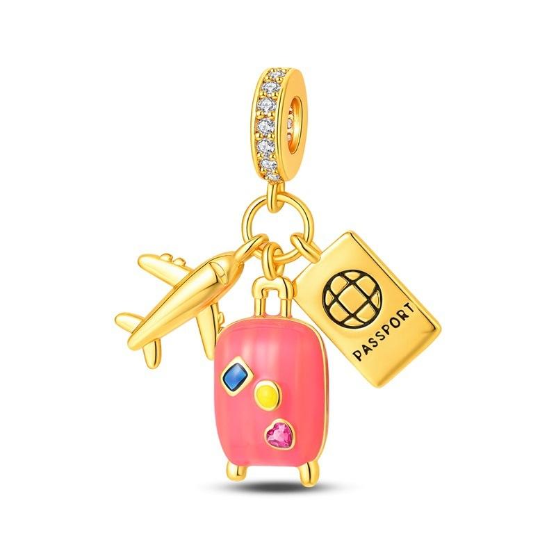 Travel Theme Airplane Suitcase Pendant Beads S925 Silver Original Design DIY Handmade Jewelry Charms for Women Daily Accessories