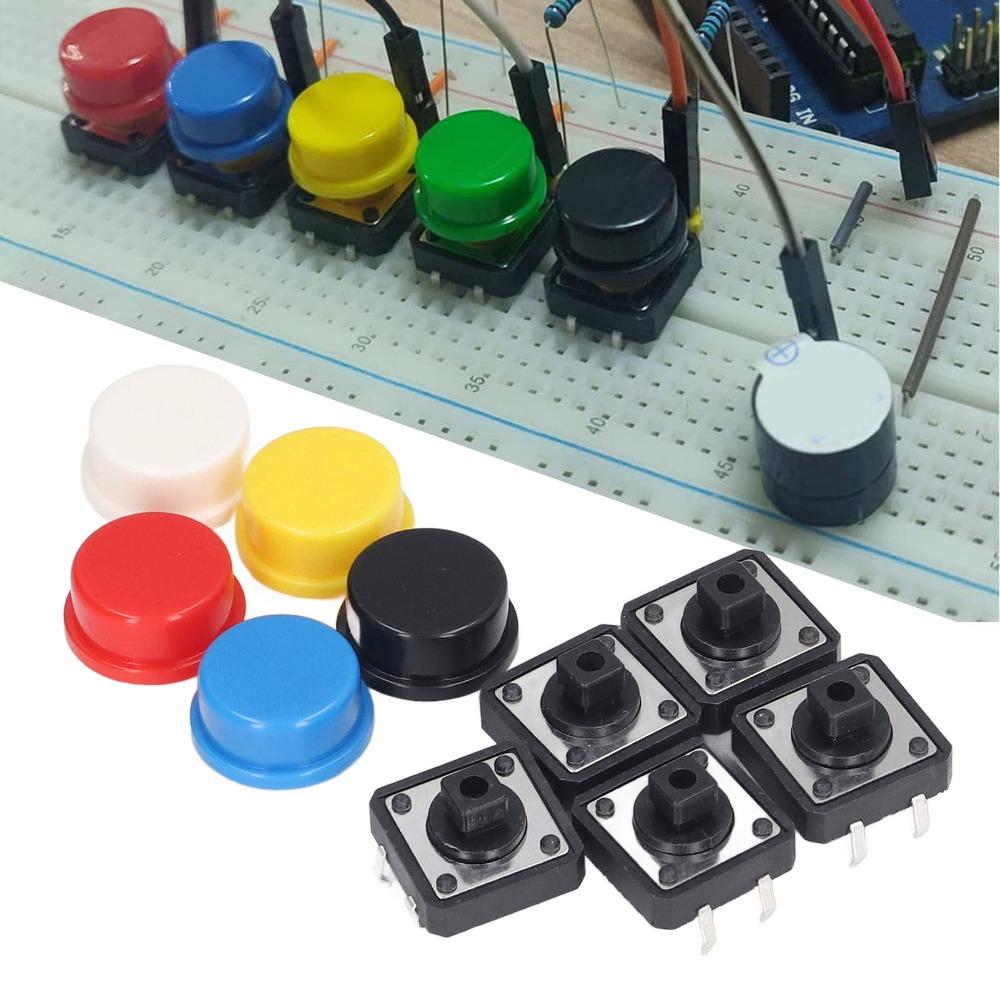25 PCS Round Shape Tact Push Button Switch 12x12x7.3mm With Cap SMD PCB Micro Switch 4 Pin Momentary Tactile Push Button Kit