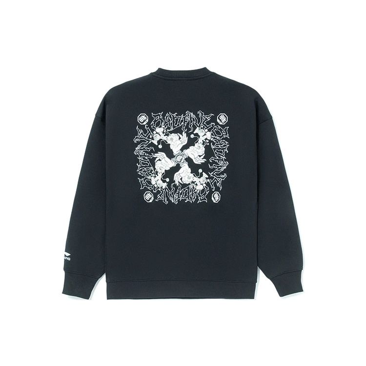 Li Ning Badfive Changan Youth Fun Print Sports Pullover Sweatshirt Unisex Sweatshirt Black AWDRF87-1