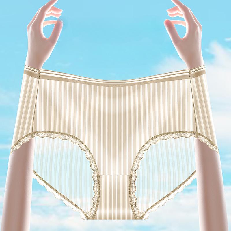 Fat and Plus Size Ice Silk Panties Sexy Transparent Lace Mid Waist Women’s Panties