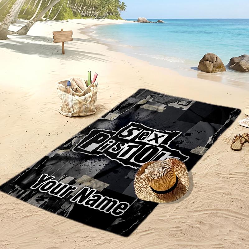 Sex Pistols Custom Beach Towel, Print Your Name Text Lightweight Absorbent Towel for Swimming Travel