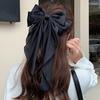 Женская заколка для волос с большим бантом, однотонная, элегантная, двухслойная, для украшения длинных волос, клипса для хвостика, атласная, винтажная заколка для волос, аксессуары для волос