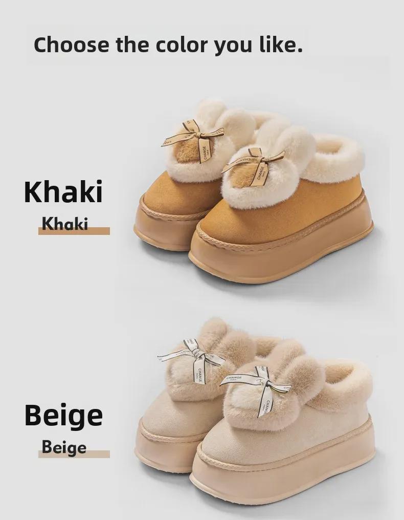 Женские зимние ботинки Bowknot на толстой подошве 2024 года: Увеличивающая рост, теплая, с бархатной подкладкой, меховая обувь для улицы на осень и зиму.