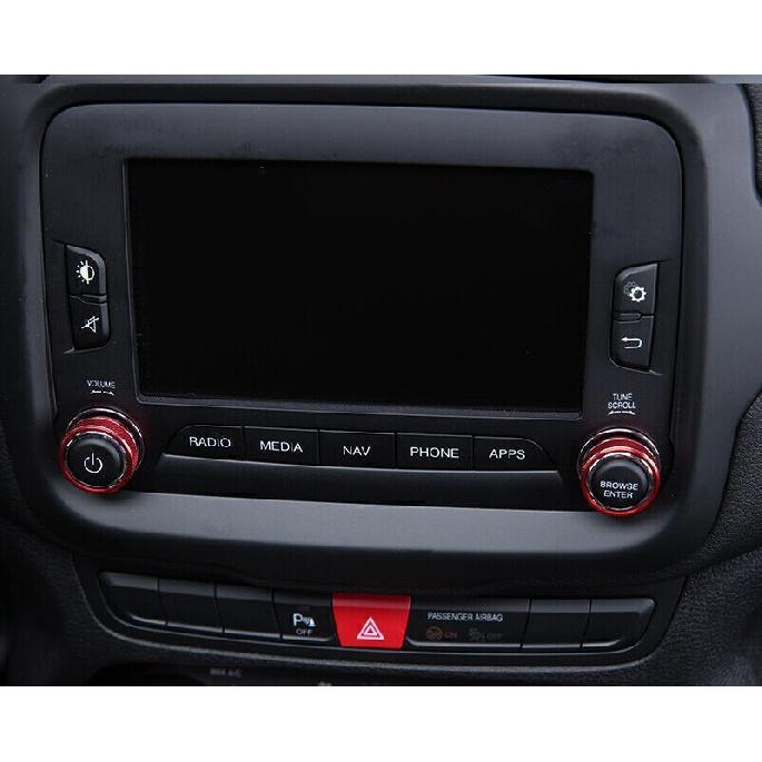 For Jeep Renegade 2015-2017 Red Alloy Center Console Volume Switch Knob Ring 2pc