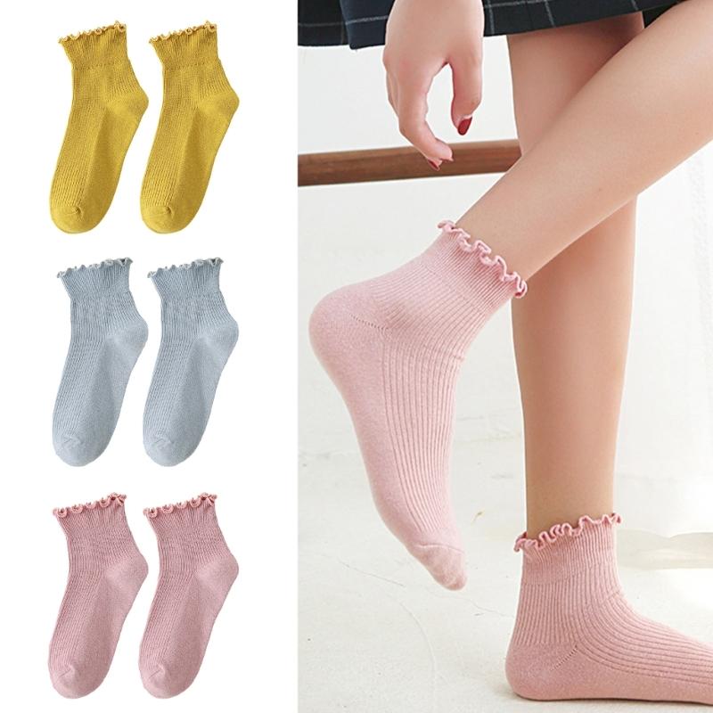 Женские носки с рюшами, Повседневные хлопковые носки-ботильоны, Милые носки до щиколотки, Дышащие, Милые, Фактурные носки-гольфы, Носки высокой посадки