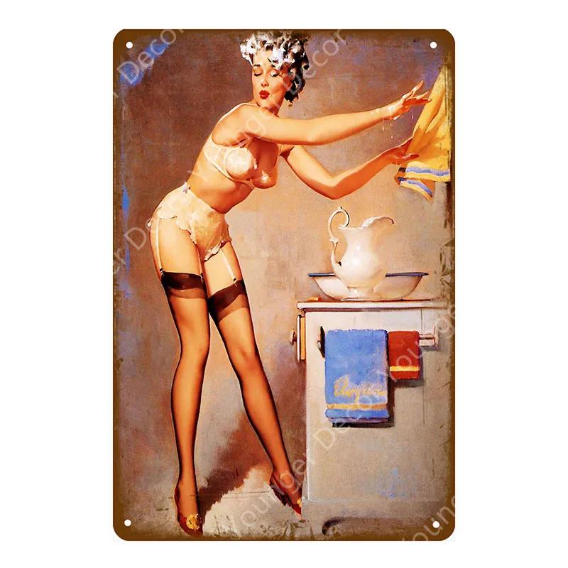 Винтаж Сексуальная Леди Pin Up Девушка Живопись Оловянные Вывески Металлическая Пластина Художественный Плакат Наклейка На Стену Бар Кофейня Кафе Домашний Декор YJ114