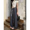 Kumikumi Idle Style Retro Gingham Elastic Waist Casual Pants Women's Clothing Autumn Stitching Lace Drooping Wide-Leg Pants