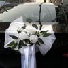 7 шт./комплект Свадебный Автомобиль Ручка Двери Зеркало Цветок Набор Ленты Банты Белая Искусственная Роза Just Married Декор Автомобиля Аксессуары