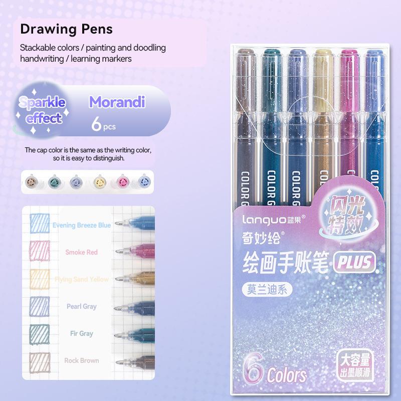 6 PCS Drawing Highlighter Morandi Gel Pen Glitter Effects Student Diary Scrapbook Painting DIY Office School Supplies Stationery