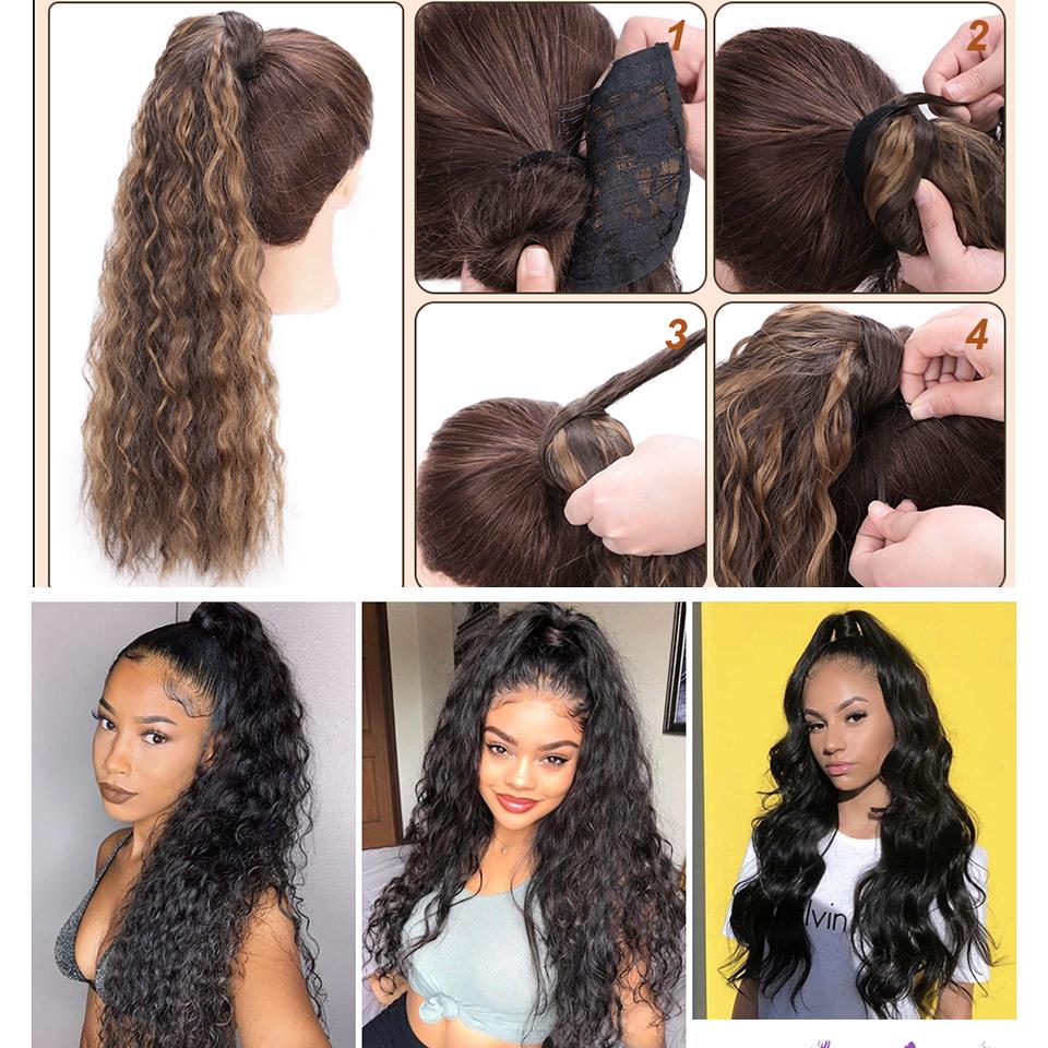 Супер длинная вьющаяся синтетическая заколка для наращивания волос, парик с хвостиком