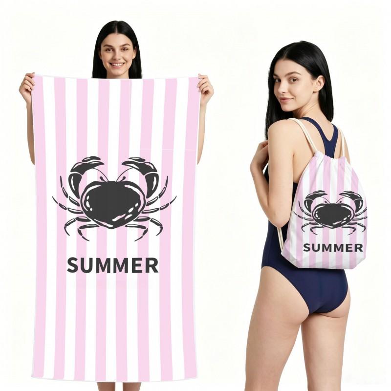 Dual-Sided Microfiber Beach Towel With Cocktail Print Quick-Dry Foldable Pool Spa Travel Outdoor Use Lightweight Absorbent Bath