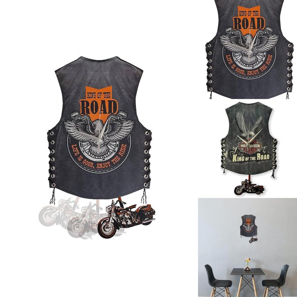 Жилет мотоциклиста Деревянные настенные часы Часы с маятником Harley для спальни и кабинета