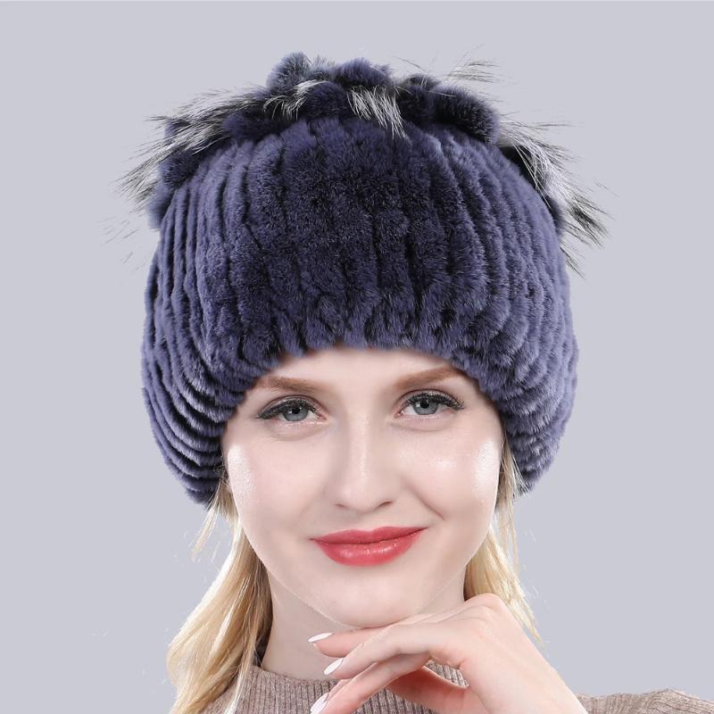 Горячая Распродажа Россия Зима Качество Натуральная Меховая Шапка Натуральная Теплая Шапка из Меха Кролика Рекс Леди Теплая Вязаная Подлинная Шапка из Меха Кролика Рекс