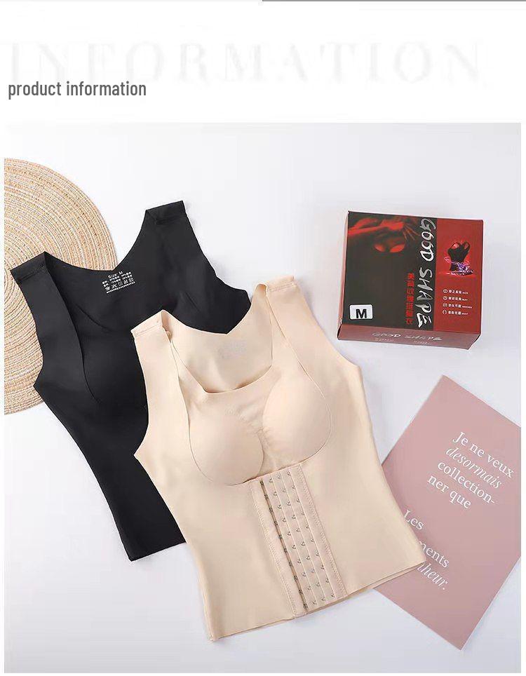 Postpartum Slimming Waist Trainer Bra Vest with Chest Pads and Anti-Hunchback Support
