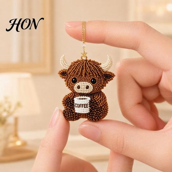 DIY Beaded Kit Highland Cow Beading Kit, Cute 3D Bead Craft Pendant No Tools Needed with Colorful Beads And Instructions, Handmade Beadwork for Adults