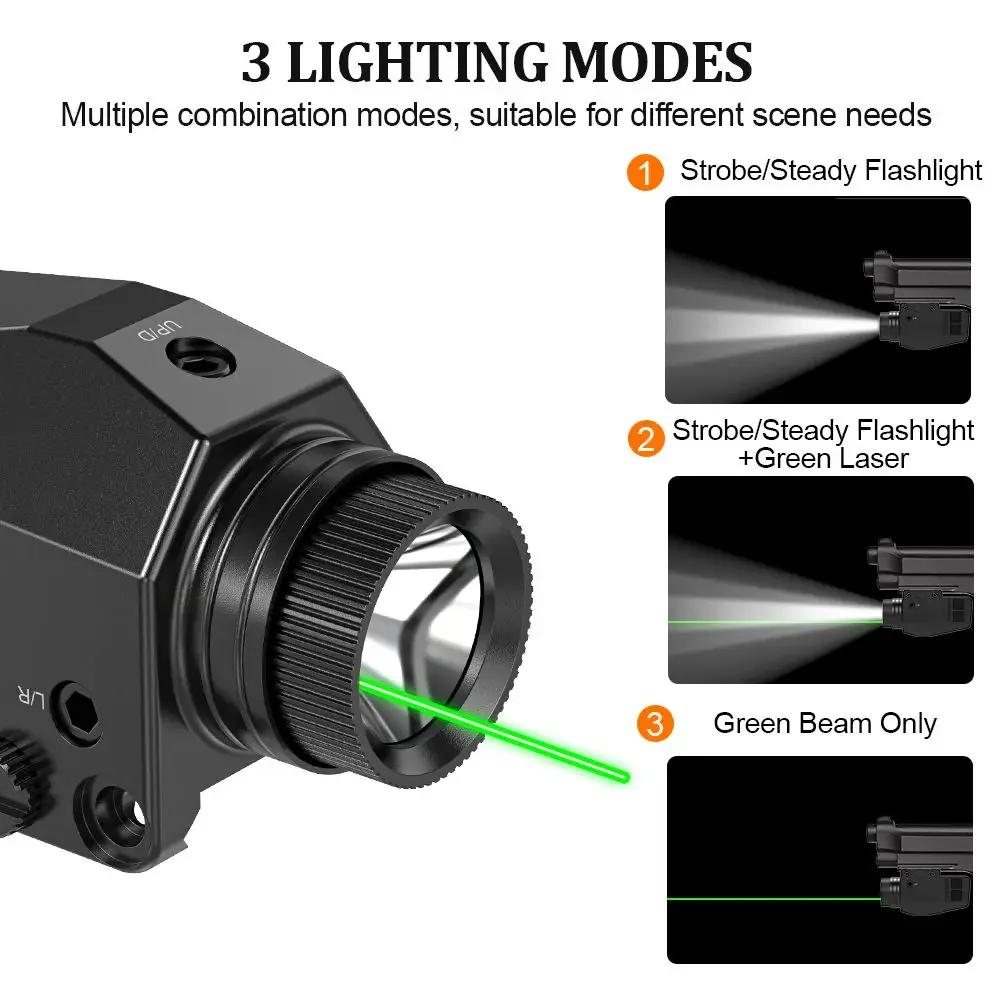 Тактический светодиодный фонарик 1000 лм с комбинированным красным/зеленым/синим/фиолетовым лазерным целеуказателем, пистолетный фонарь для Glock 17 19 / 20-мм планки, охота