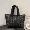 Large Capacity Quilted Tote Bag for Women Elegant Padded Solid Color Shoulder Bag for Vacation Casual Commuting Handbags