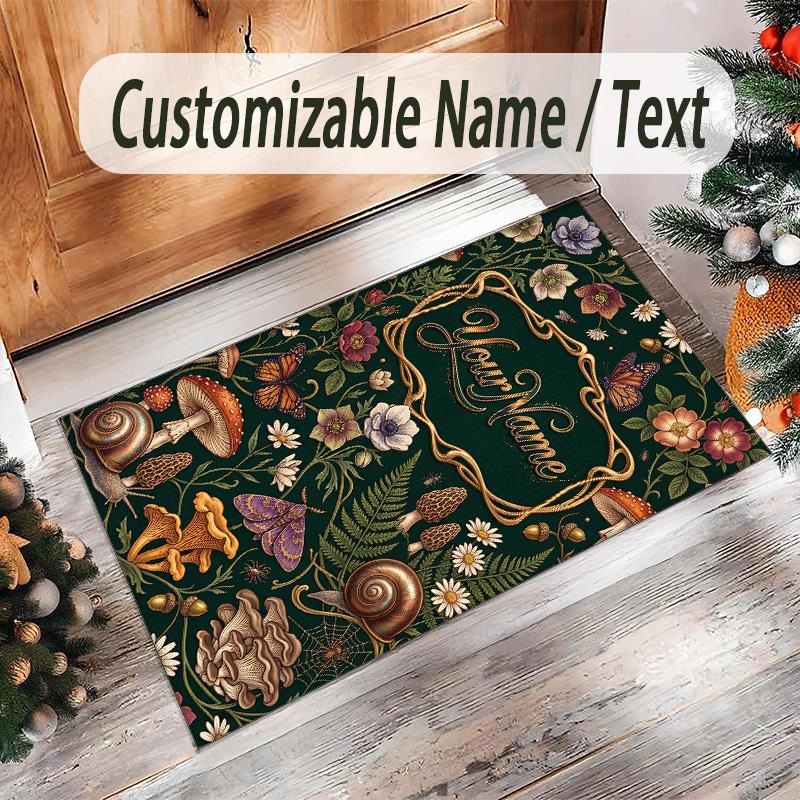 Floral Theme Crystal Velvet Rug Personalized Custom Name Text Soft Floor Mat Home Decor