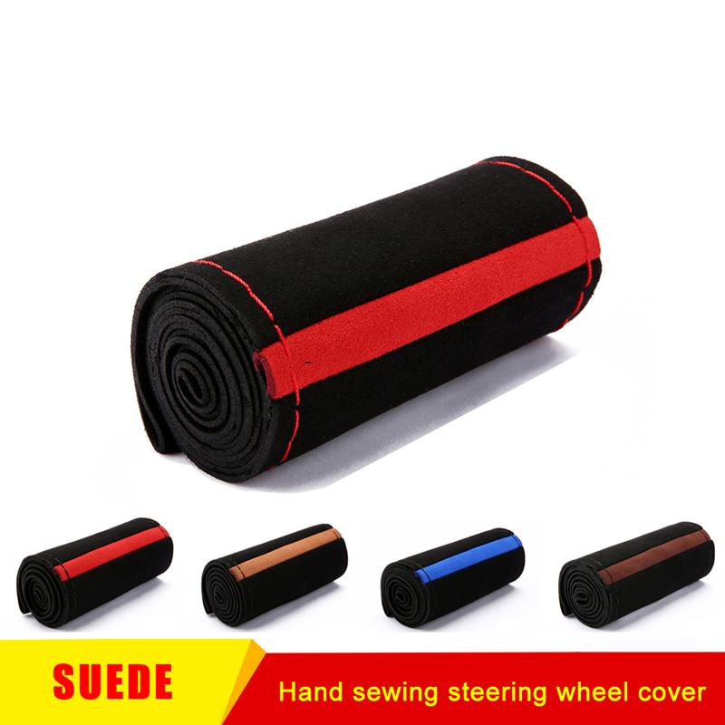 Black Suede Braid On Steering Wheel Car Steering Wheel Cover Diameter 14.6inch / 35-37cm Auto Car