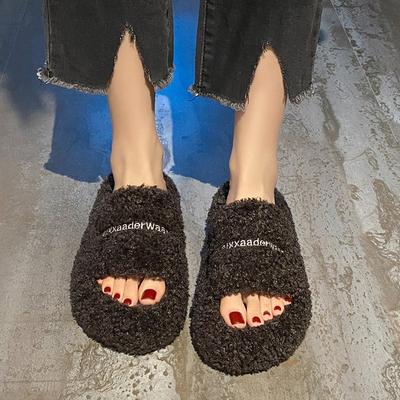 Интернет-знаменитости толстоподошвенные плюшевые тапочки из кудрявой шерсти тедди женская обувь носить новые осень и зима плюшевые тапочки на хлопковой подкладке
