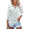 Женская модная свободная футболка с перекрестным V-образным вырезом и семью рукавами, повседневный топ с винтажным цветочным принтом