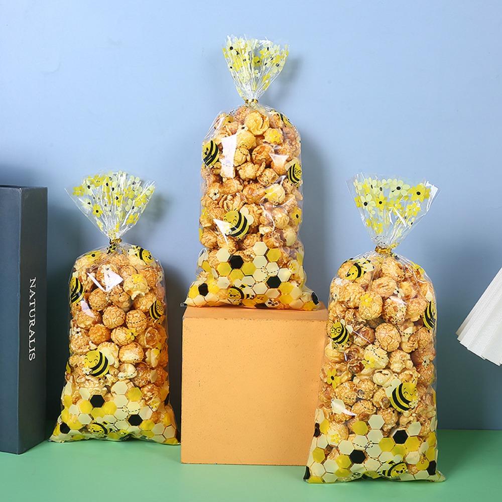 25pcs Transparent Candy Bags Little Bee Printed DIY Pouch Bags  Birthday Party Supplies