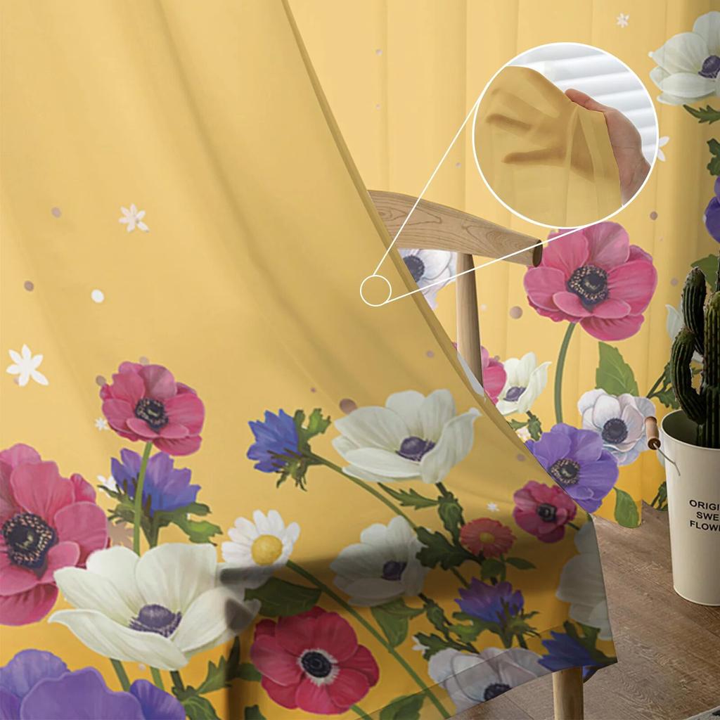 Тюлевые шторы с цветочным желтым фоном для гостиной, кухни, спальни, прозрачный тюль для кафе, отеля, современный домашний декор