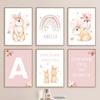 Cute Rabbit Flower Rainbow Custom Name Boho Nursery Wall Art Canvas Painting Nordic Posters Prints Pictures Baby Kids Room Decor