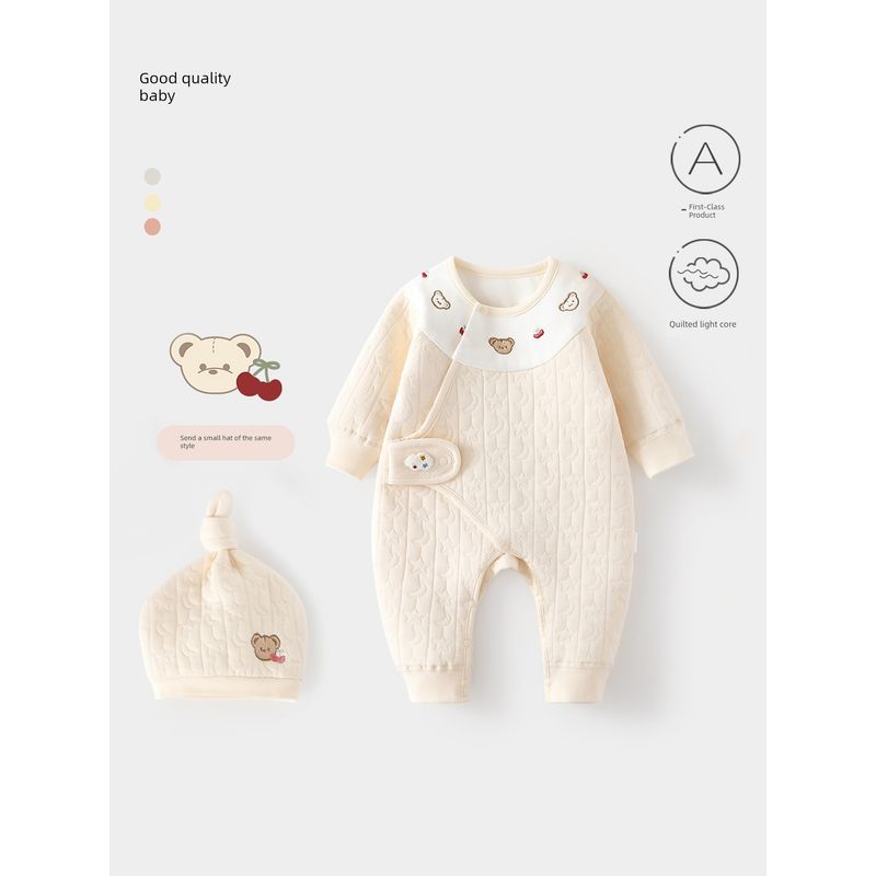 Newborn Baby Clothes, Class a Pure Cotton Autumn and Winter Infant Warm Butterfly Clothing, Baby Size 52 One-Piece Romper