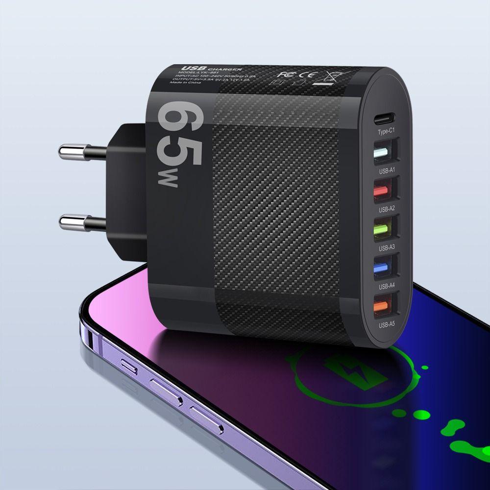 3.1A Fast Charging Mobile Phone Adapter 5 Ports 65W GaN Charger Quick Charger Adapter Mobile Phone
