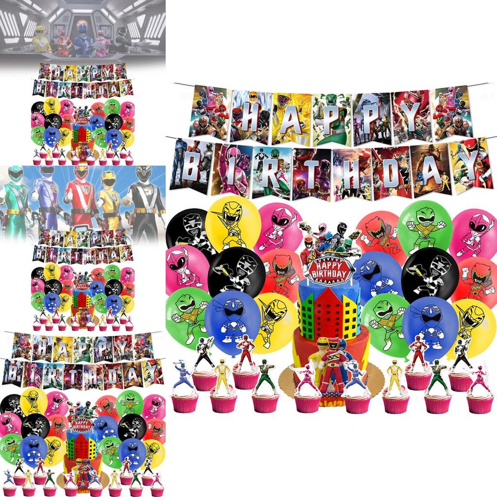 Украшения для дня рождения Могучих рейнджеров-морфингеров с воздушными шарами на тему динозавров и топперами для торта для мальчиков