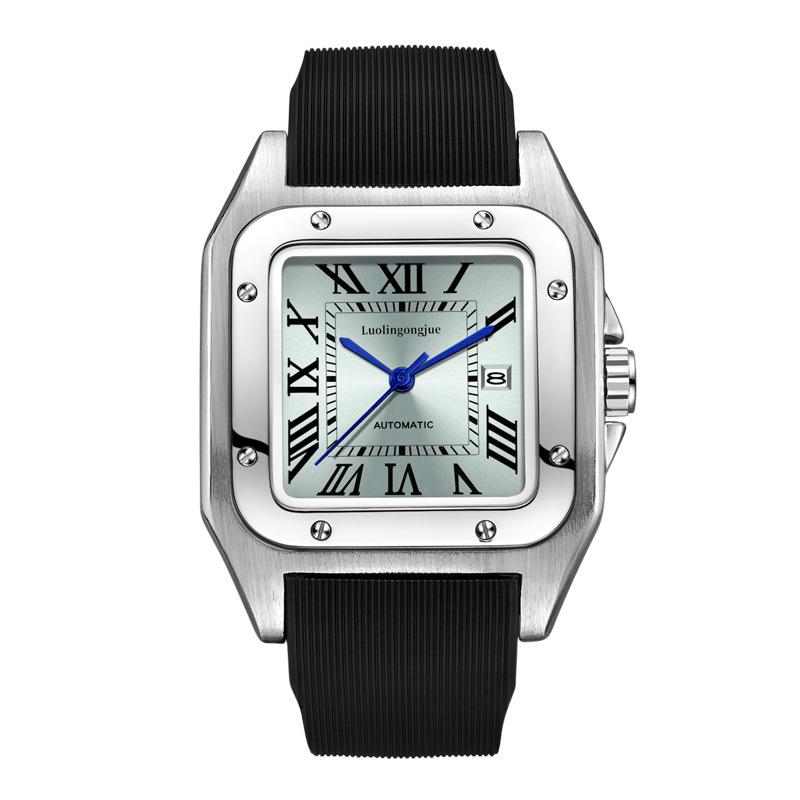 Мужские автоматические водонепроницаемые механические часы Santos с большим циферблатом и дизайном в виде полых полос