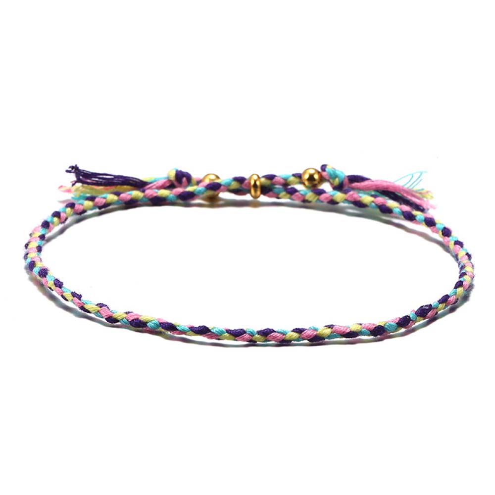 Copper Bead Girls Colorful Polyester Thread Fashion Accessories Braid Hand Rope Woven Bracelet