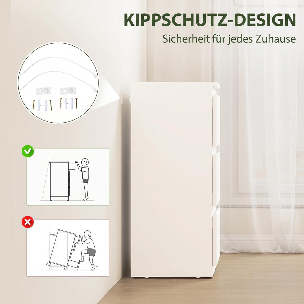 Chest Of Drawers With 3 Drawers Modern Storage Furniture For Bedroom White