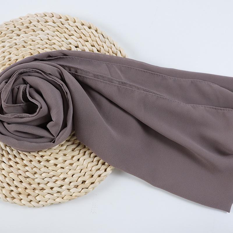 Women's Solid Color Pearl Chiffon Bubble Scarf, Long Silk Headscarf, 70x180cm, Middle Eastern Style