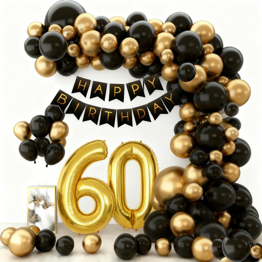 Birthday Theme Party Event Arrangement Black Gold Balloon Chain Set 18Th Birthday Flag Balloon Set