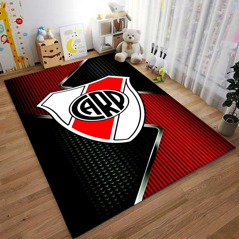 "Red and Black Carpet with Shield Emblem and Bold Geometric Design" Suitable for use as an anti-slip for living room bedroom sofas