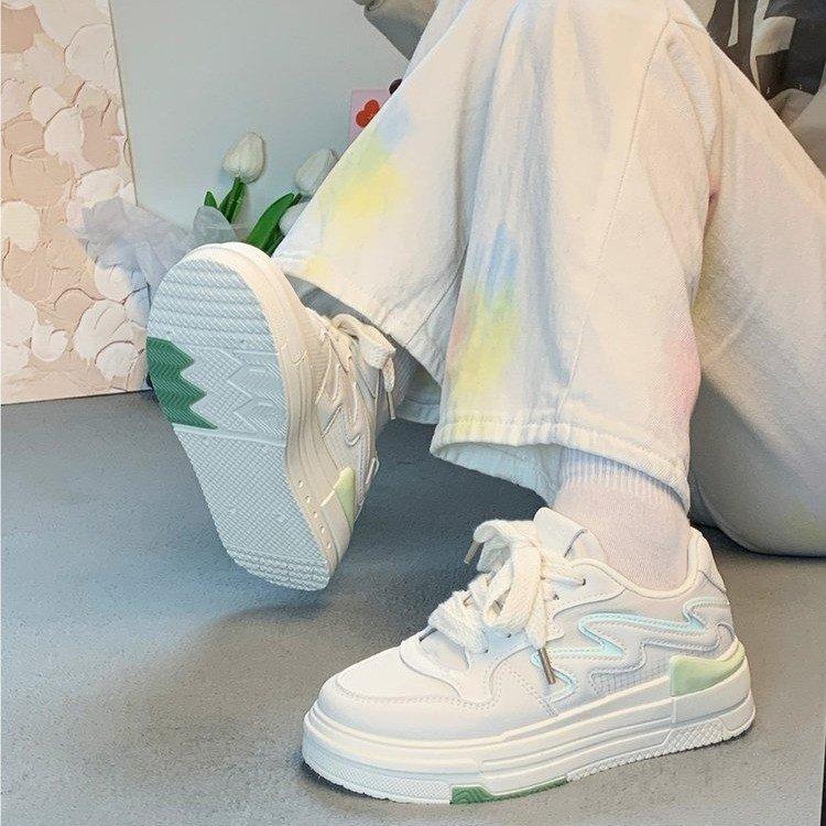 Весенние новые туфли-кеды с толстой подошвой, подходящие по цвету, на шнуровке, с большой головкой, для женщин, для студентов, повседневные спортивные туфли для скейтбординга, женский стиль